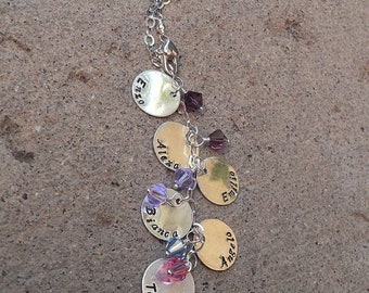 LIMITED TIME SALE Cascade Mothers or Family Necklace, Solid Sterling Silver with Swarovski Crystal Birthstones, Font Choices, 1 to 10 Name D