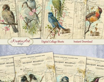 75% OFF SALE Deliquet - Digital Collage Sheet Digital Cards C121 Printable Download Image Digital Atc Card ACEO Birds Cards