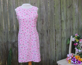 Pretty in Pink Dress | 90's Pink Floral Mod Cotton Sundress- S