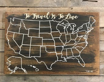 Travel Map | US Wood Map | USA Travel Map | Personalized | Pin Map | US Map with pins | United States Map | Customized | Rustic