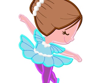 Ballerina Brown Hair Applique Embroidery Design INSTANT DOWNLOAD