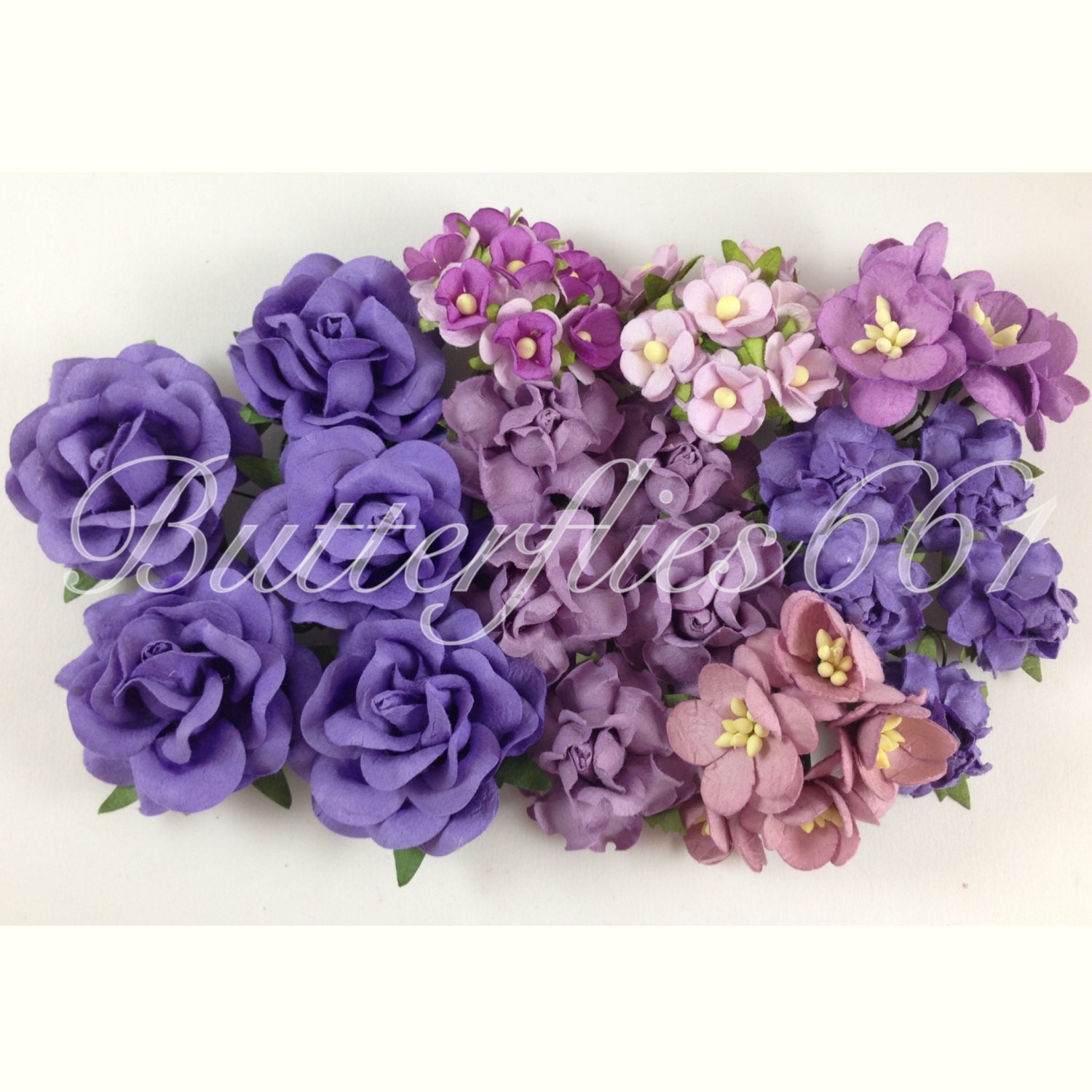 45 handmade mulberry paper flowers mixed sizes of purple mulberry paper flower