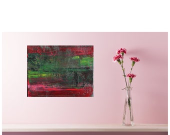 8X10, Impasto, Thick, Oil on Canvas, Green, Red, Original, Abstract, Textured, Palette knife