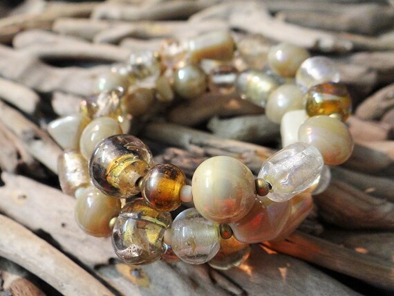 Glass Beaded Bracelet Iridescent AB Foil Foiled Hand Blown Art Ceramic Beads Bead Cuff Bangle Czech Memory Wire