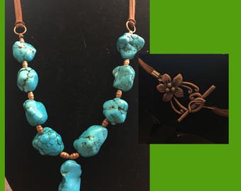 Dyed Turquoise Necklace W/ Flower Clasp