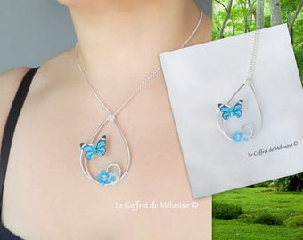 Silver and turquoise Butterfly "Emya" necklace