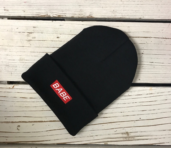 BABE Patch Embroidered Long Beanie Cuffed Cap Baby Winter Hat Beanies - Multiple Colors