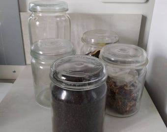 Set of 5 glass Lidded jars to install, Made in France