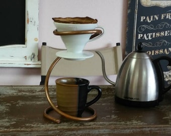 Pour Over - Ceramic Drip Stand + Hario V60 Dripper - Copper Stand - Copper Kitchen - Copper Gifts - Copper Coffee Maker - Ceramic Dripper