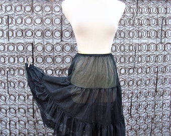 Vintage Sheer Black Two Layers Two Tiered Petticoat Half Slip Size M