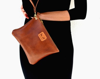 Leather purse / Brown leather clutch / Seal brown leather pouch / Evening bag / Wrislet bag / Xmas gift / Brown purse / Bridesmaid gift