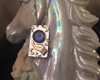 Sterling Silver, Optic Lens, and Butterfly Wing Mystic Moon Guide Necklace