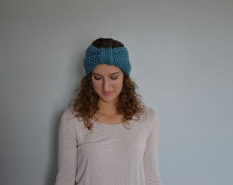 Knit Knot Head Band Warmer - Blue
