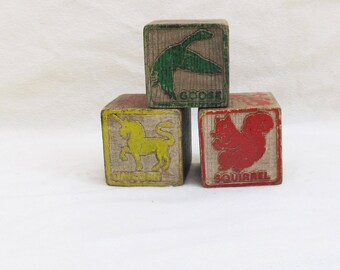 Vintage Toy Blocks - Wooden Blocks - Picture Blocks