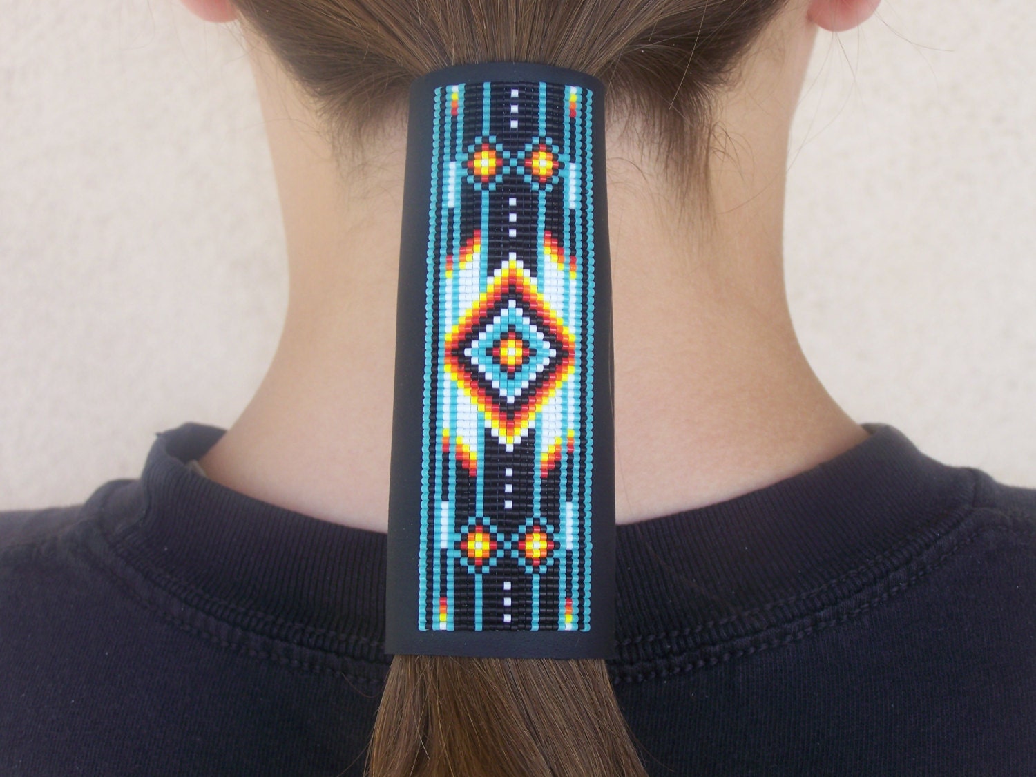 Native American Beaded Leather Hair Wrap With A Classic