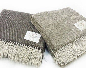 Pure Top CASHMERE PLAID THROW blanket for sofa Texas with fringes, melange Brown, Grey color, Artisan Product, Made in Italy Free Shipping