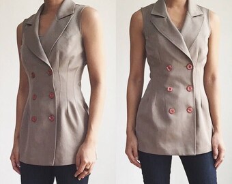 Vintage Vest, 90s Vest, Double-breasted Vest, Vintage Fitted Vest, Tailored Vest