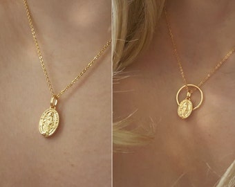 18k gold Tiny Virgin Mary Necklace,Mother Mary necklace,Catholic Necklace,Medal Necklace, Religious Jewelry,Bridesmaid Gift,mothers day gift