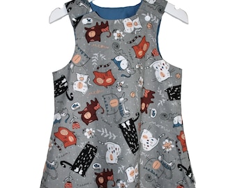 Cats, cats and more cats reversible a line pinafore dress