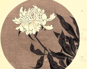 Japanese antique woodblock print, Ito Jakuchu, "Paeonia lactiflora, from Jakuchu gafu"