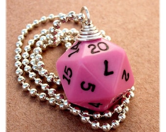 Dungeons and Dragons - D20 Dice Pendant - Bubble Gum Pink - Geek Gamer DnD Role Playing RPG