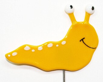 Glassworks Northwest - Slug Plant Stake - Yellow - Fused Glass Garden Art