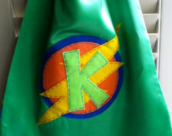 GREEN Superhero Cape- PERSONALIZE/CUSTOMIZE- Boys Superhero Costume -Choose the Initial - Superhero Birthday Party