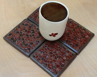 Coffee Lovers Coaster Set of 4, coffee bean multi colored,dark rich colors