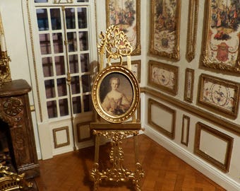 Miniature silk painting "Louise of France" 18th - 1/12 scale - Dollhouse Miniature decorative accessory