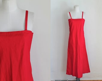 vintage 1920s dress - SCARLET bright red cotton slip dress / S