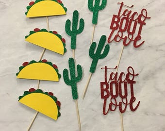 Taco Cupcake Toppers Cactus Cupcake toppers Taco bout love Cupcake toppers Taco Tuesday Fiesta Decorations Cinco de Mayo Decorations Fiesta