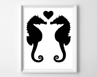 Seahorse, Seahorse print, black Seahorse, Seahorse printable, Seahorse poster, Sea life, love, Sea print, ocean art, sea horse