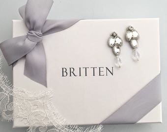 Clementine Earrings Silver, Ivory and Crystal - Britten Weddings - Sample Sale