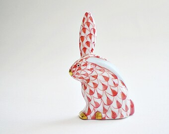 Collectible Miniature Figurine Herend Bunny Rabbit Figurine Rust Fishnet