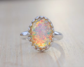 Fire Opal Ring, Pink Fire Opal Ring, Statement Ring, Pink Opal Ring, Silver Opal Ring, Opal Ring, October Ring, Birthstone Ring