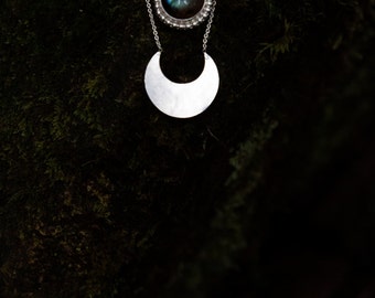 Akashi Labradorite Necklace; labradorite necklace, Layered necklace, Sterling silver necklace, bohemian moon necklace