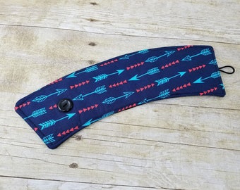 Teal and Coral Arrows on Navy, Coffee sleeve, Reusable cup cozy, Eco friendly, Coffee cup sleeve, Coffee cozy, cup cozy, cup sleeve