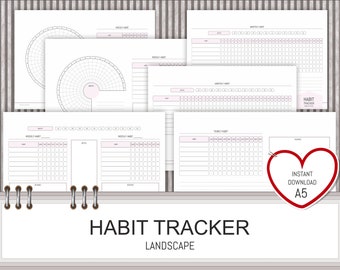 Habit Tracker Printable PDF Instant Download Daily Monthly Yearly Habit Log A5 Planner 2018 Insert Life Organiser Goal Tracker Landscape