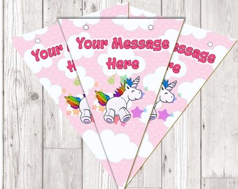 BP71 Unicorn personalised flag bunting x 10 flags with ribbon