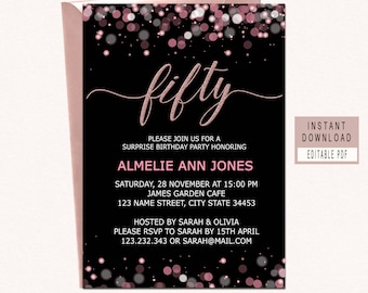 black and pink party invitations