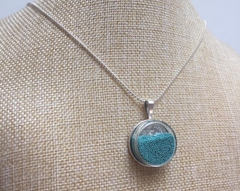 Glass beads blue Locket necklace jewelry