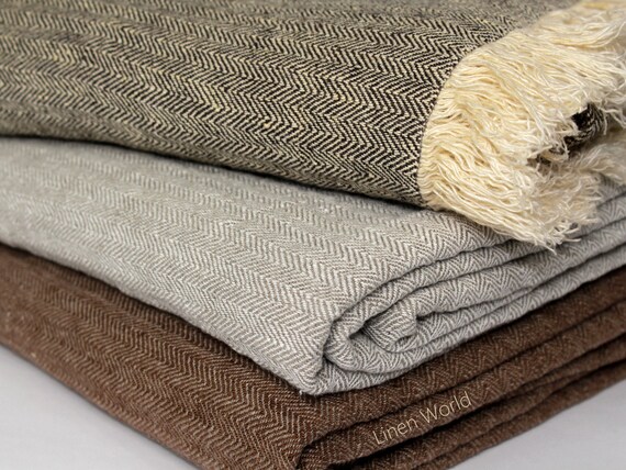 100% Linen Throw Blanket Herringbone Linen Flax Bed Cover