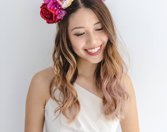 statement flower crown // pink wine spring racing flower crown / spring races flower crown headband / flower fascinator bohemian