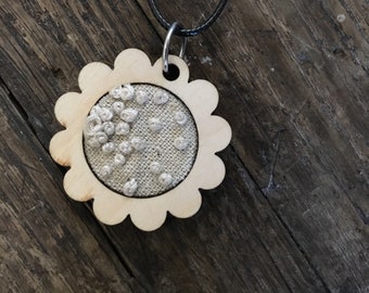 1" Embroidered Dots Flower Pendant