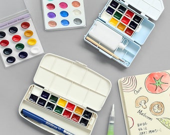 Kuretake Travel Paint Set, Travel Paint Pans, Watercolor Palette Set, Watercolor Paint Pans, Travel Paint Case, Watercolor Paint Box