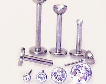 16g TITANIUM PUSH PIN In Threadless Crystal Clear Gem Tragus Forward Helix Labret Medusa Lip Cartilage Ear Earring Bar~ Nickel Free~ 1 Stud