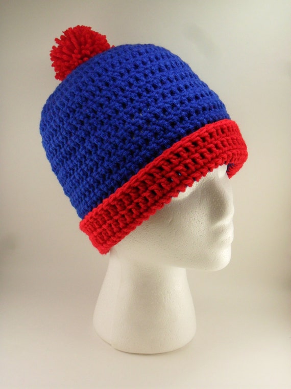 Stan Inspired Beanie from South Park Blue and Red with Pom