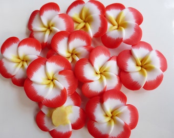 5 x Large Red and White Polymer Clay Flower Beads 34mm, Craft Supplies, Beads, UK Seller (OBT5014)