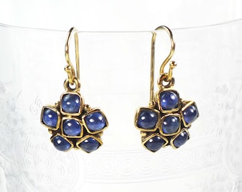 Vintage Sapphire Earrings 14k Gold Earrings Genuine Blue Sapphire Dangle Earrings Cluster Earrings September Birthstone Drop Earrings
