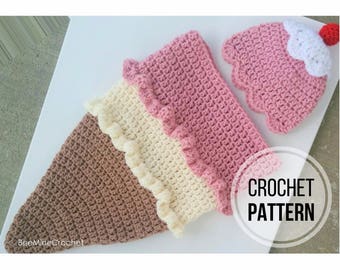 Ice Cream Cone Newborn Cocoon and Hat CROCHET PATTERN